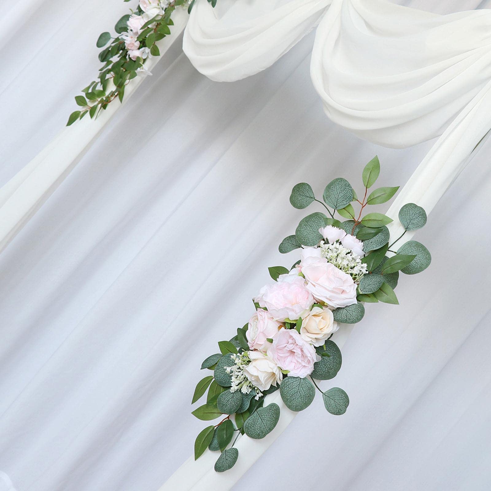 2 Stück Blumengirlande Künstliche Seidenblumen Hochzeit Bogen Und Stuhl Rückwand Hängedekor Pflegeleicht für Geschenk Dekoration Gartenpavillon Bühne