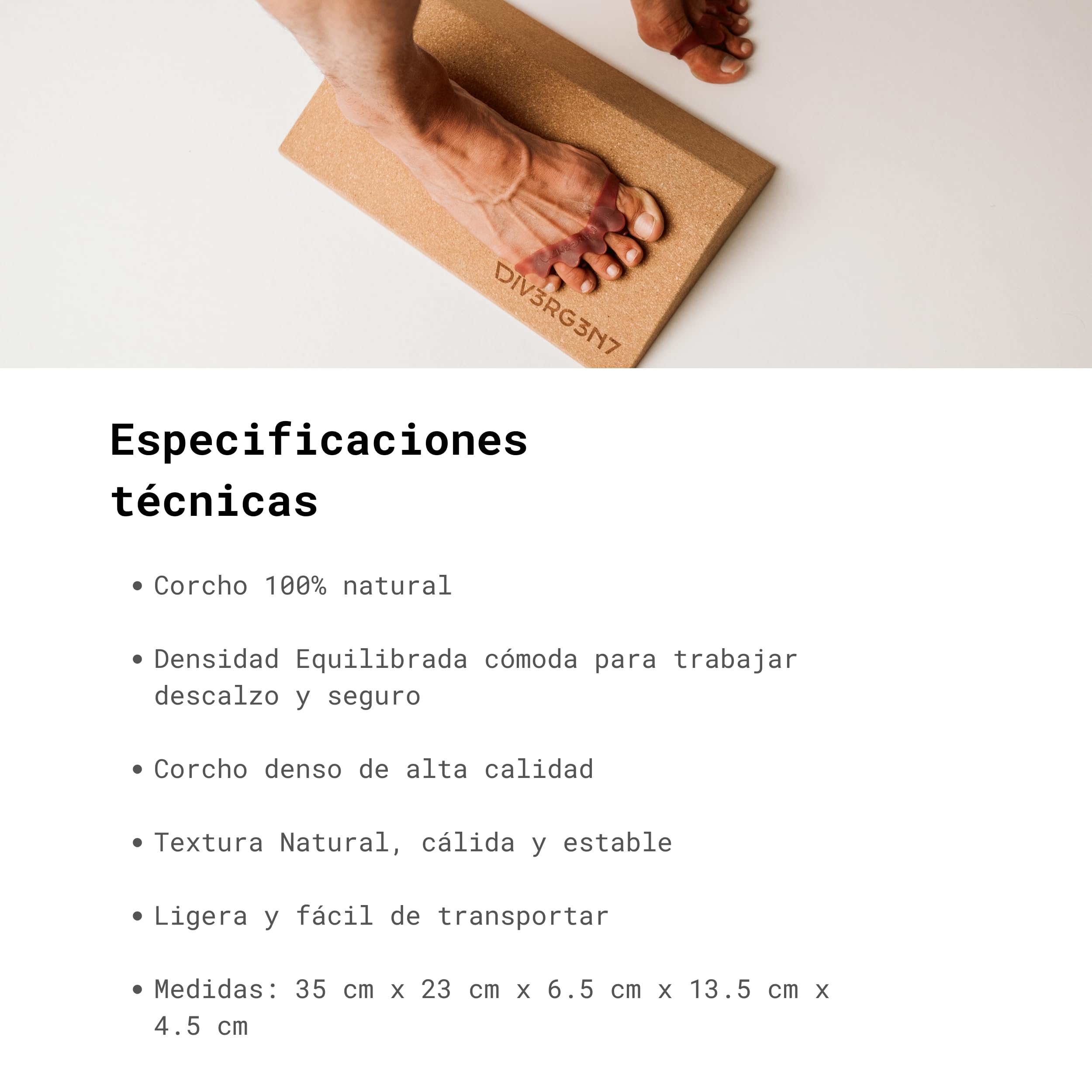 Divergent – Cuña WEDGE | Cuña de Corcho Natural de Alta Densidad | Accesorio Gym Deportivo para Entrenamiento, Estiramientos y Práctica Funcional | Superficie Inclinada Antideslizante 35 cm