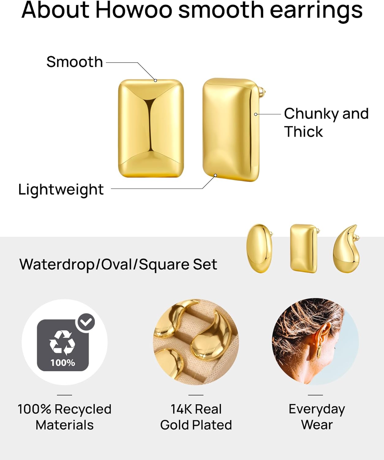 Howoo Stud Earrings Set for Women & Girls High Polished Smooth Earrings Howoo Daily Style - Image 4