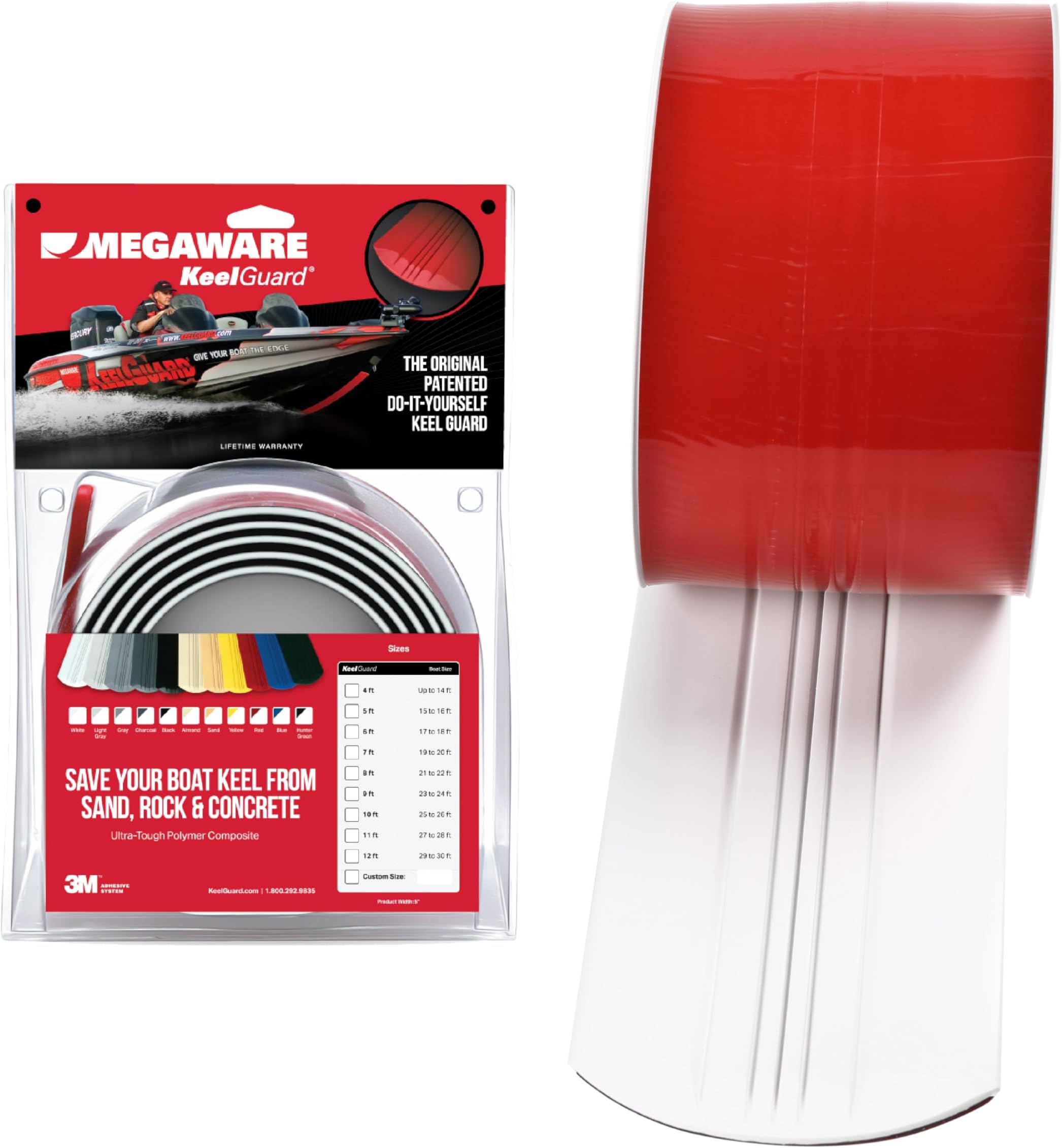 MEGAWARE KEELGUARDUSA-Made, Original DIY Keel Guard, 5-Inch Wide, 4-12ft Sizes, 11 Colors, Complete Install Kit with Primer, Hull Protector, for Fiberglass and Some Aluminum Boats, Marine-Grade