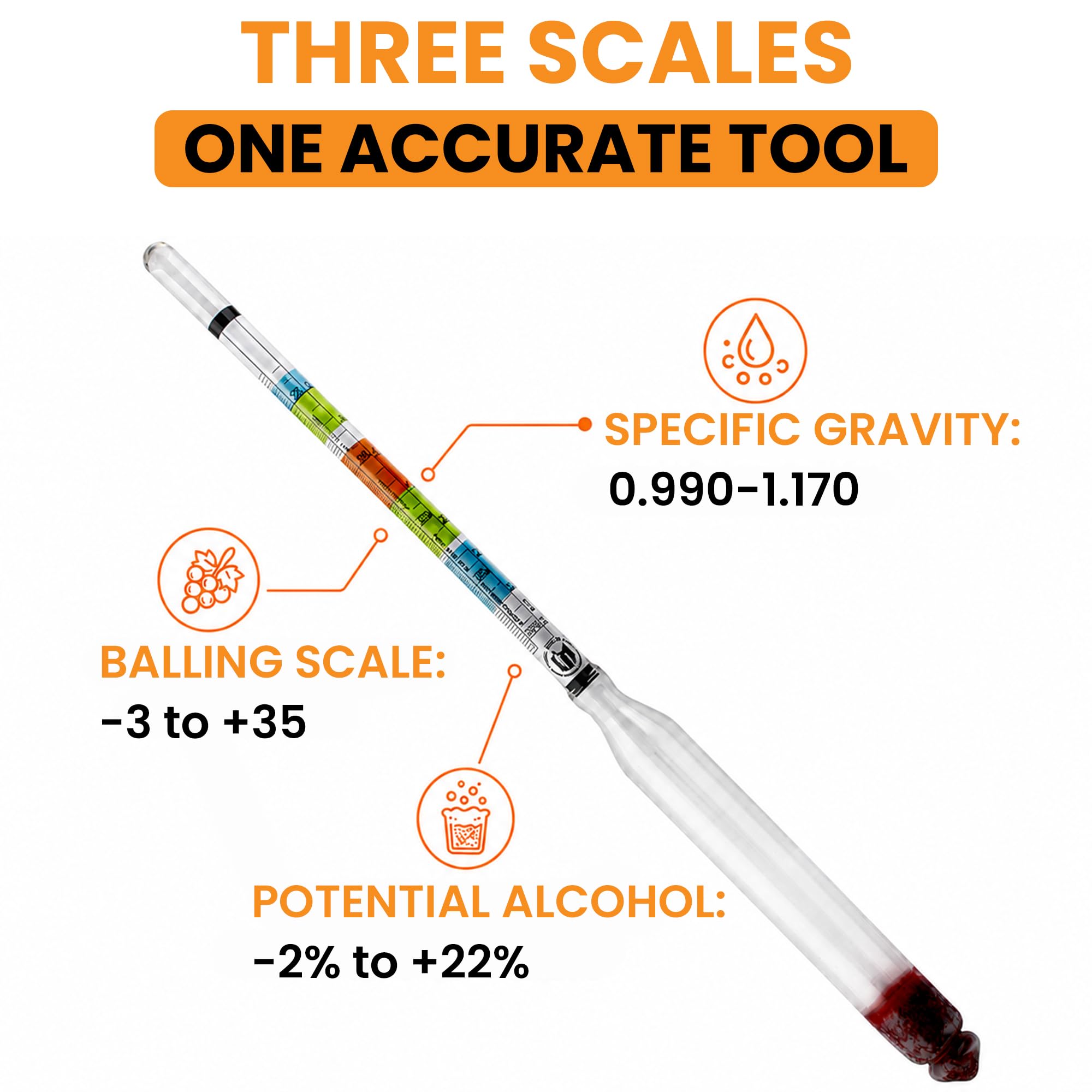 Triple Scale Hydrometer - Test Wine, Beer & More -4