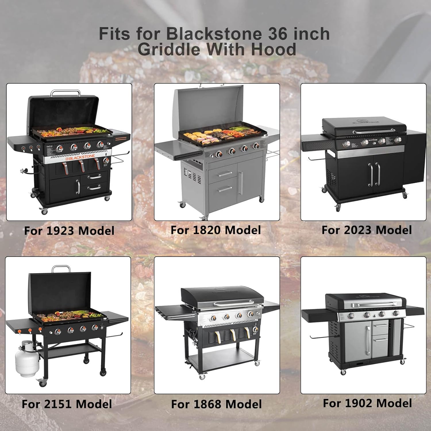 Grisun 5482 Griddle Cover for Blackstone 36" Griddle W/Hood, 1868, 1845, 1899, 1863, 1866, 1841, 1923, 1902, 1820, 2151, 2023, 600D Anti-UV Waterproof Grill Cover, Full Length, Zipper Design, Black