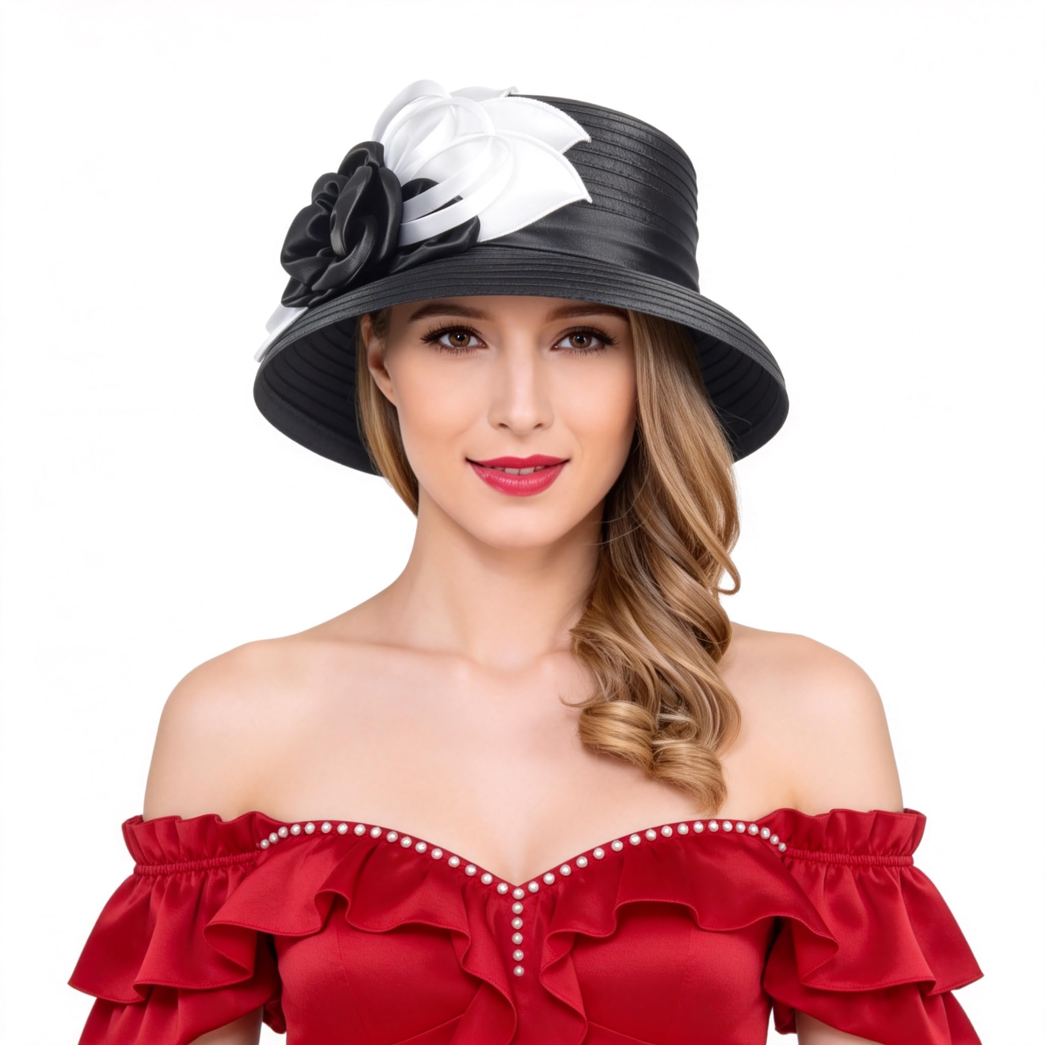 Ruphedy Women Derby Church Dress Bucket Hat Fascinators Bridal Tea Party Wedding Hat