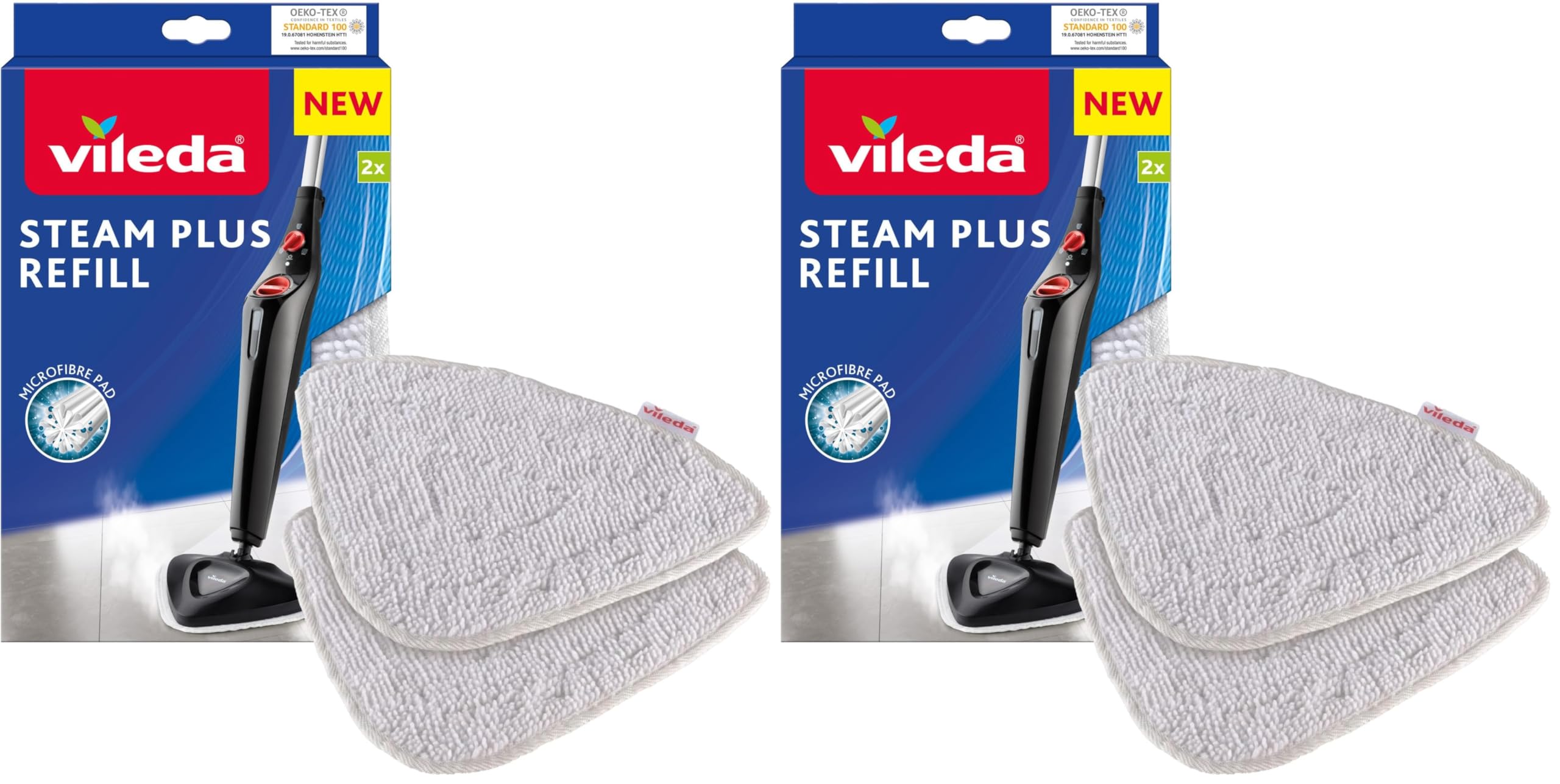 Vileda Steam Dampfreiniger Ersatzpads Mikrofaser | Hygienische Bodenreinigung - Passend für alle Böden, Waschbar & Wiederverwendbar | 2 Stück (Packung mit 2)