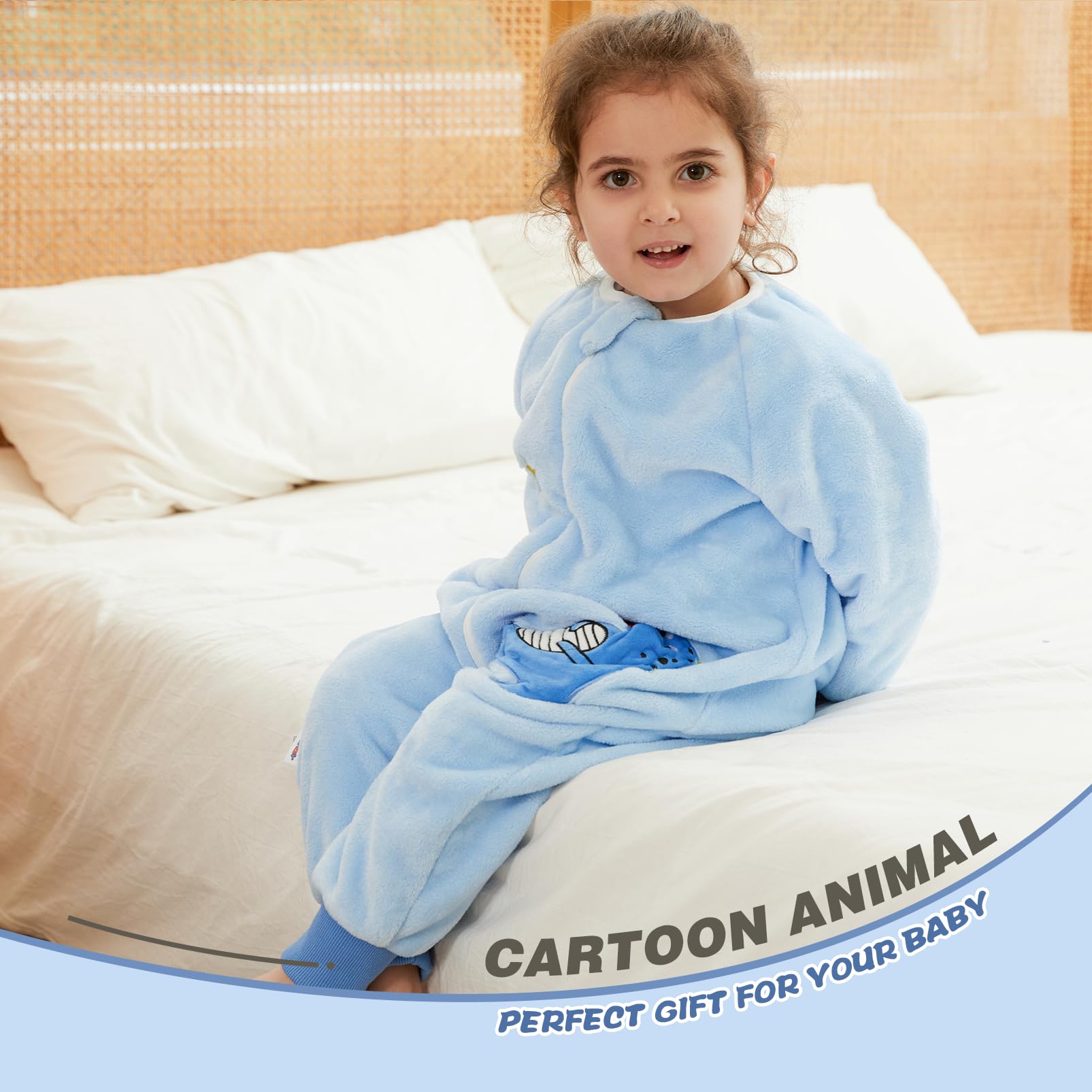 Monstoyo Sacco Nanna con Piedini Bambini Bambina, Invernale Flanella Pigiama Pagliaccetto Neonato, Maniche Lunghe & Gambe Separate Sacco a Pelo Cartone Tuta per Ragazze Ragazzi 0-6 Anni