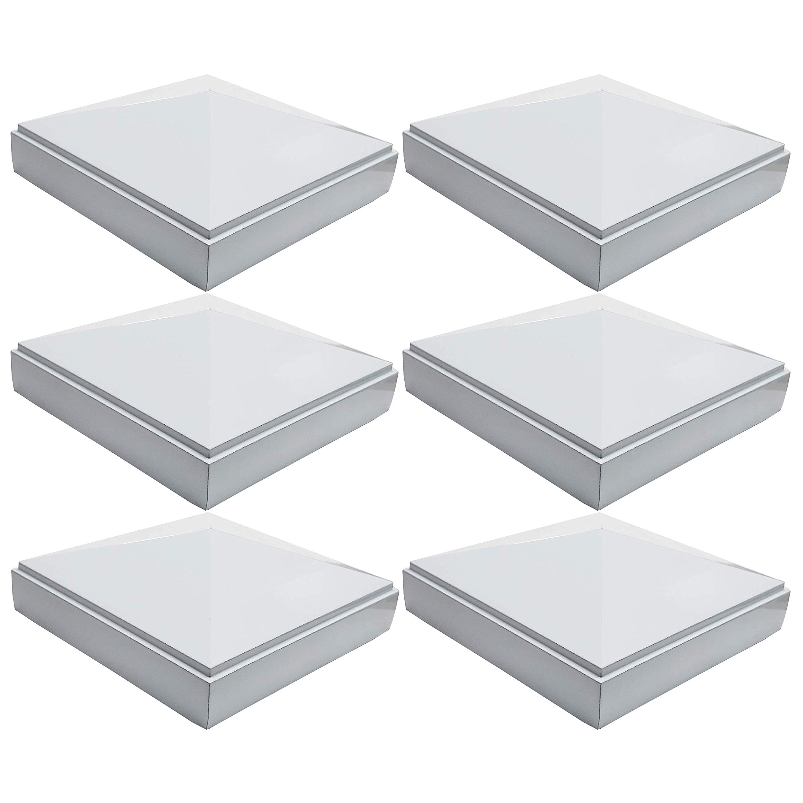 Decorex Hardware 4" x 4" Aluminum Pyramid Post Cap for Metal Posts – Pressure Fit – Powder-Coated White – Rust-Resistant Fence & Railing Post Cap (6