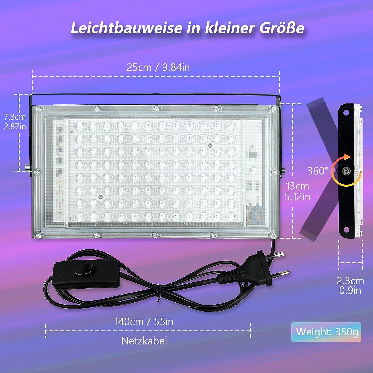 Glostars 100W LED UV Schwarzlicht Strahler, Schwarzlichtlampe, IP66 Wasserdicht, 395-400nm UV Partylicht mit Schalter für Bar, Partyzubehör, Schwarzlicht Deko, Bühnenbeleuchtung (1 Packung）