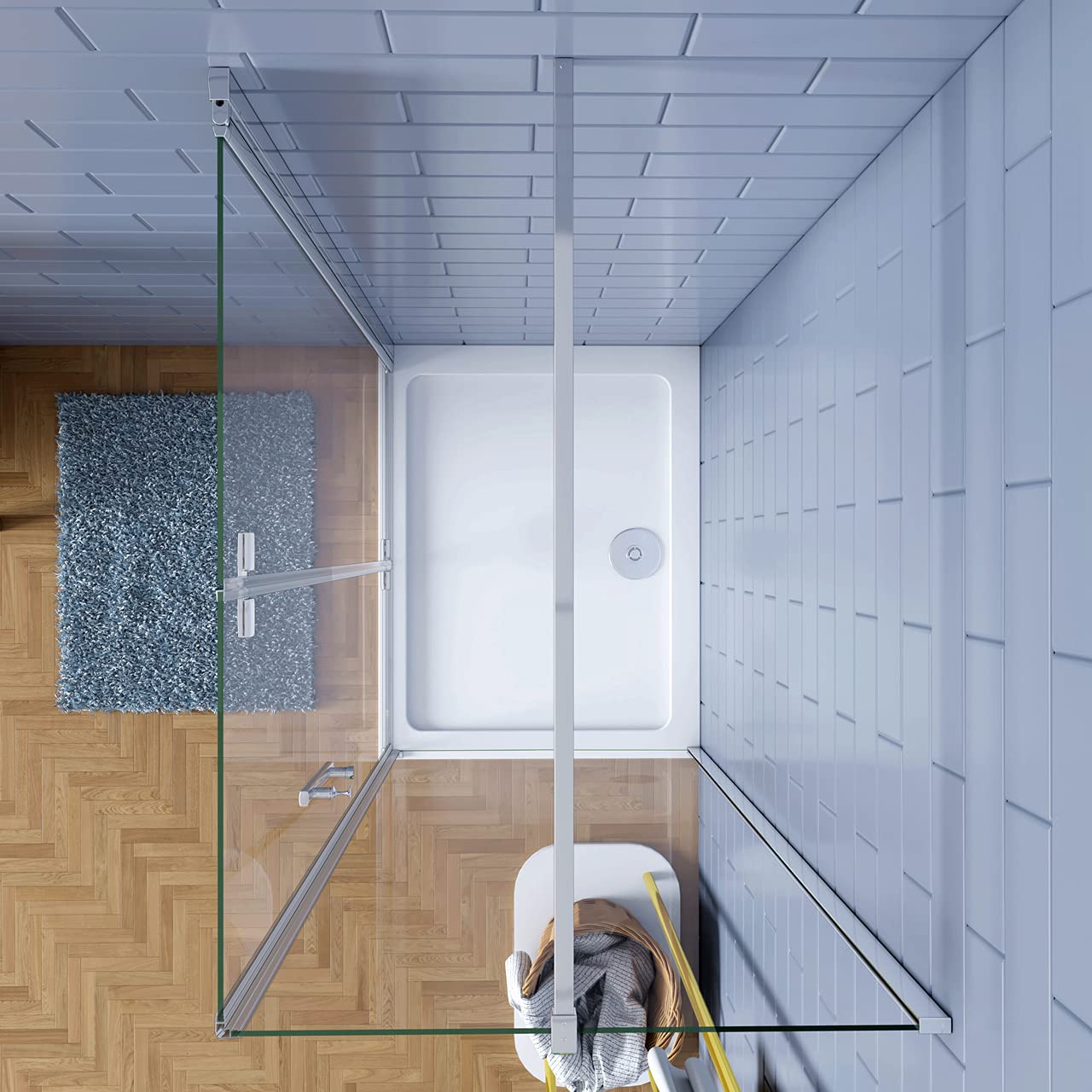 195cm Box Doccia Angolare Porta Battente Pieghevole con Parete Fissa 120x80cm in Vetro Temperato 6 mm Anticalcare Barra Stabilizzatrice da 140 cm Cromo Lucido