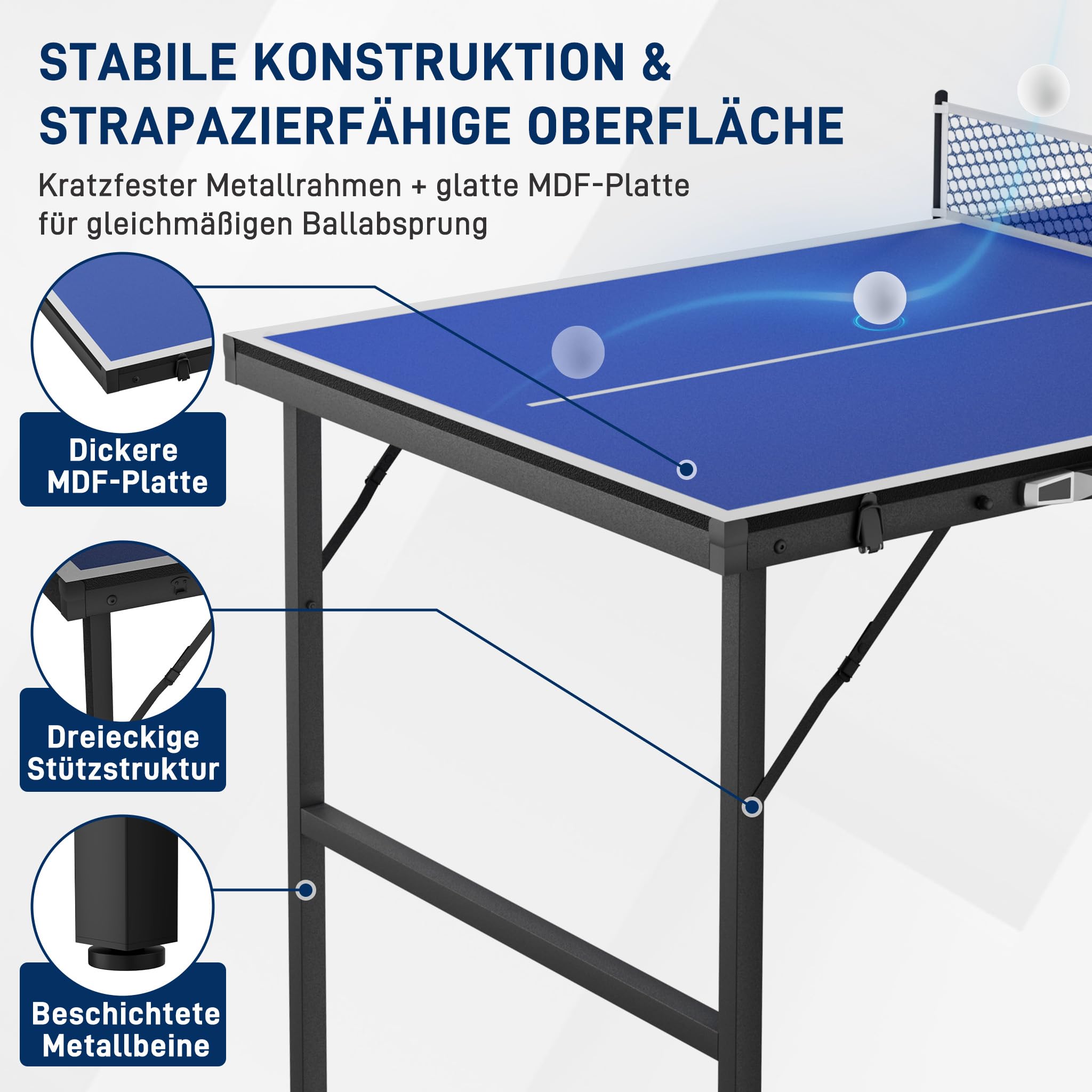 YRHome Tavolo da ping pong, 152,5 x 76 x 71 cm, pieghevole, design a valigetta, con set di 5 palline da ping pong e rete, per casa, ufficio e terrazza, blu/nero