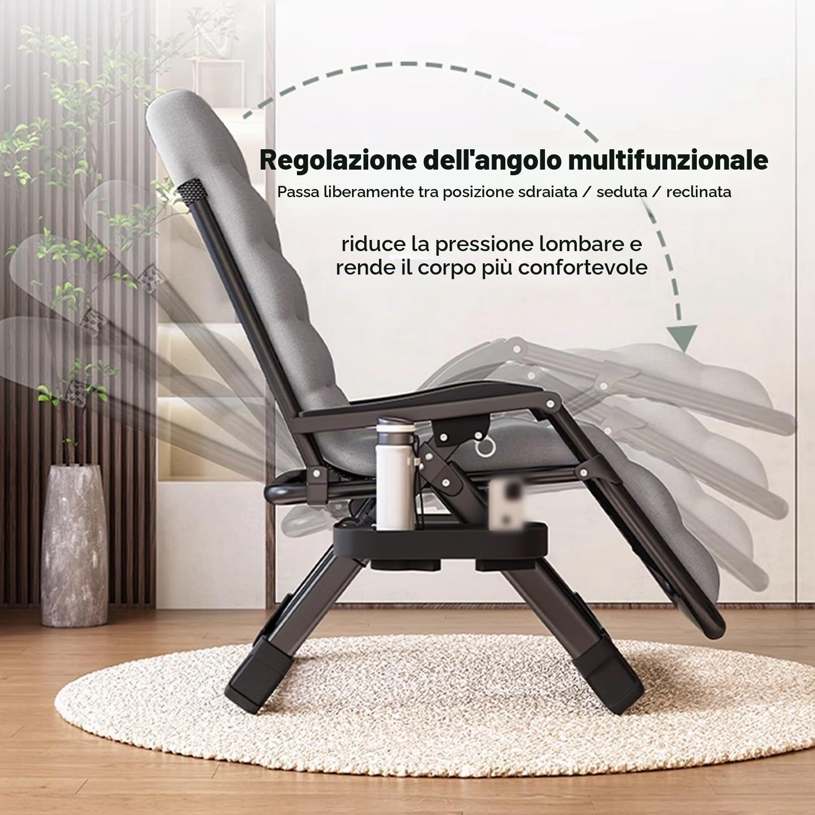 Interno camera da letto imbottito sedia sdraio,pieghevole All'aperto sdraio da giardino,traspirante sdraio da balcone,Poltrona Sdraio Relax Reclinabile,schienale regolabile,sedia ergonomica.