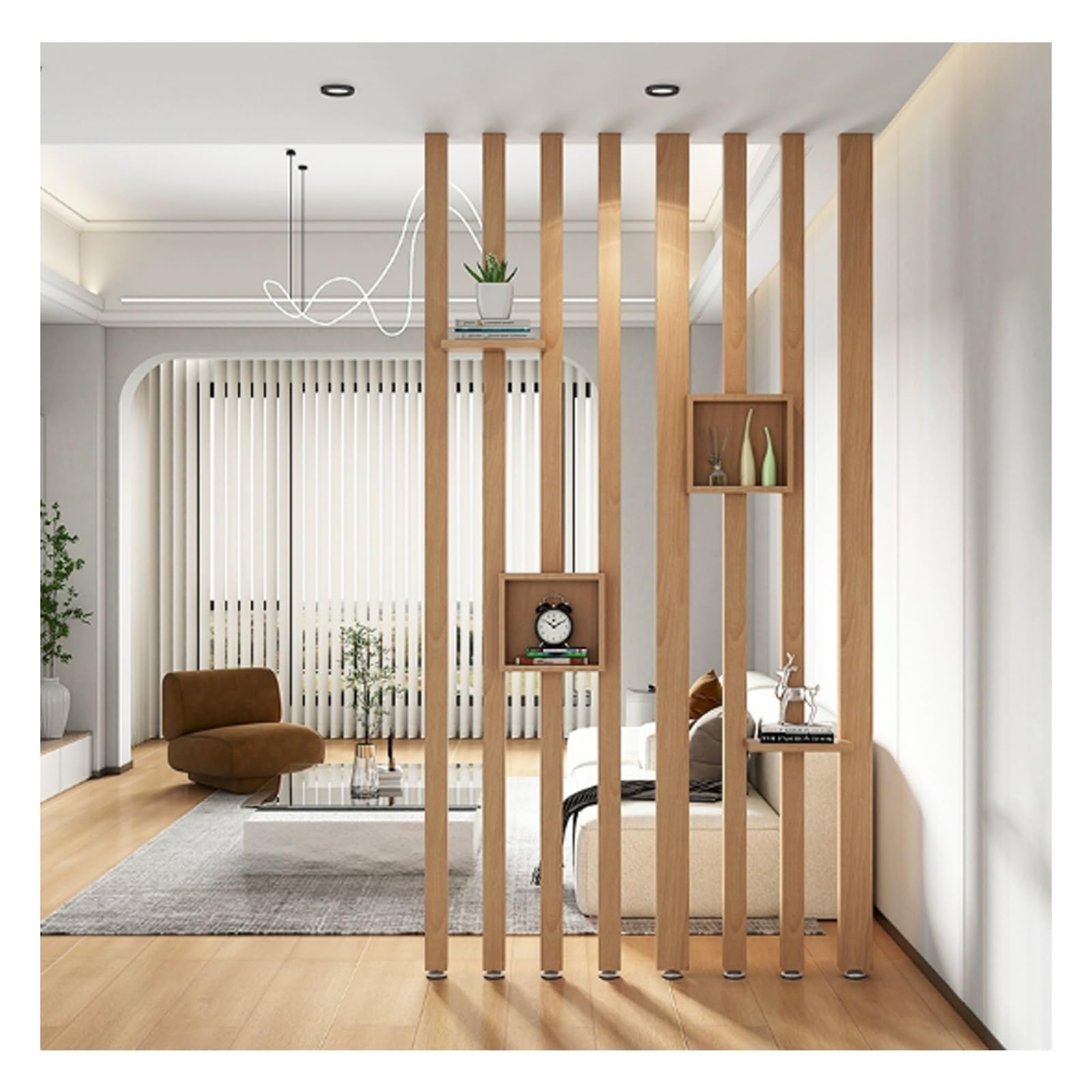 Adjustable Wooden Slat Room Dividers - Floor-to-Ceiling Wall Partition 2 Panels (170cm/66.9in) Stylish Space Separator for Home & Office Versatile Privacy Solution