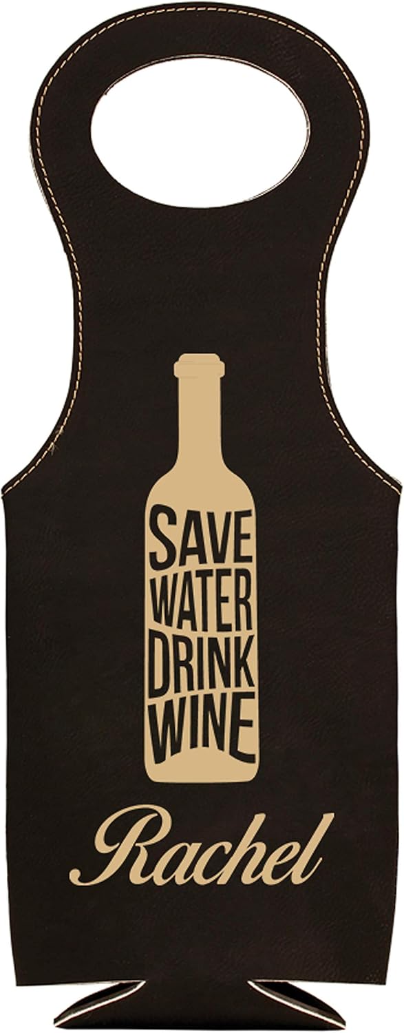 Sofia's Findings Personalized Leatherette Wine Bottle Bag - Save Water (Teal)