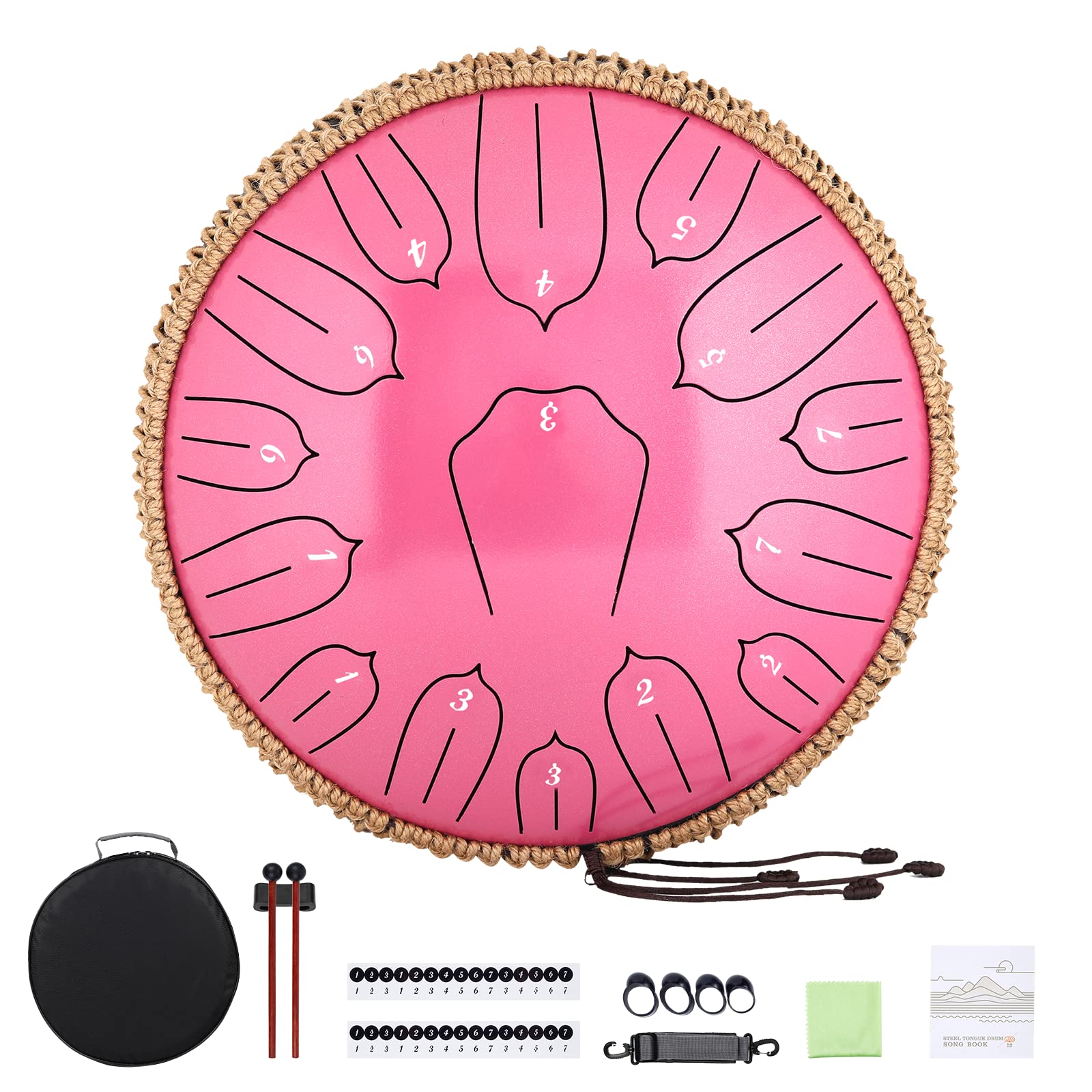 Musfunny Zungentrommel Handpan Steel Tongue Drum: 12 Zoll 15 Tone Stahlzungentrommel D-Dur Handpan Instrument mit Musikbuch Tragetasche für Geburtstagsgeschenk Meditation Yoga (Rosa)