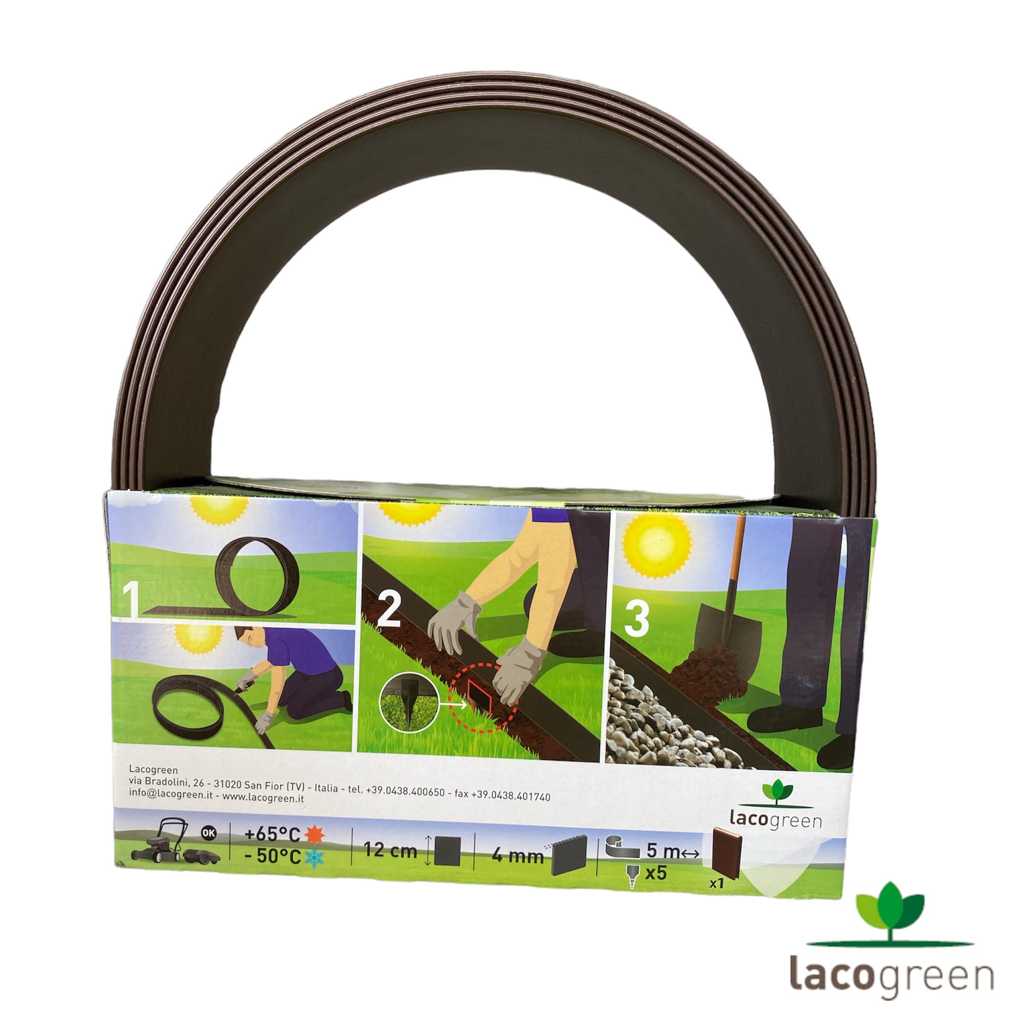 Bordura Flessibile per Aiuole Giardino Lunghezza 5mt Altezza 12cm e 5 picchetti (Marrone)