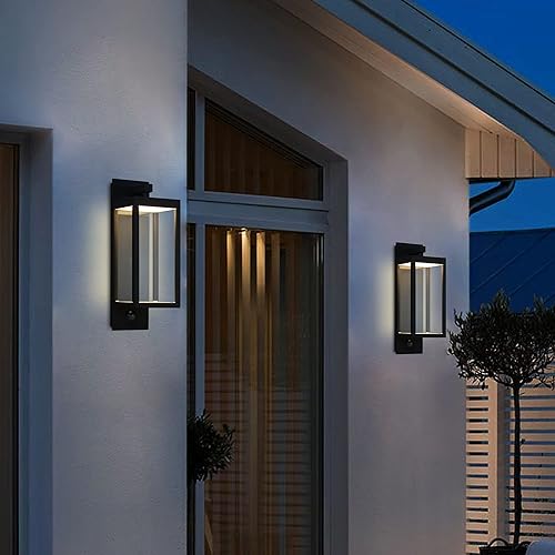 Miniatura 7 de Linterna de pared con sensor de movimiento para exteriores, para garaje, casa, luces LED negras, para porche, montaje en pared, lámpara exterior con