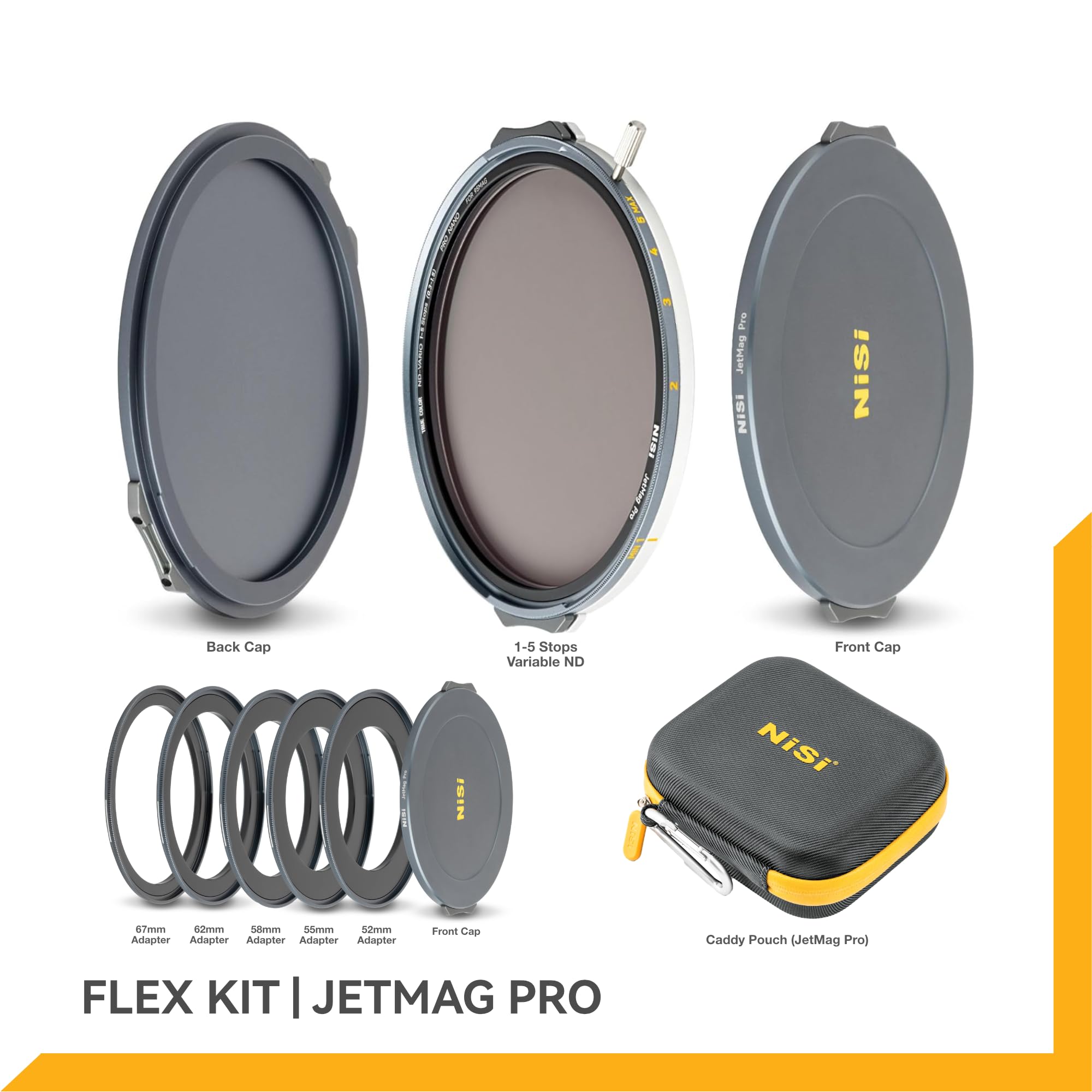 NiSi Kit de Filtro JetMag Pro 67MAG VND Magnético 1–9 Pasos True Color | Incluye ND0,3-ND1,5 ND Variable, FS ND16(1,2), Black Mist 1/8, Anillos Adaptadores 52mm, 55mm, 58mm, 62mm, 67mm
