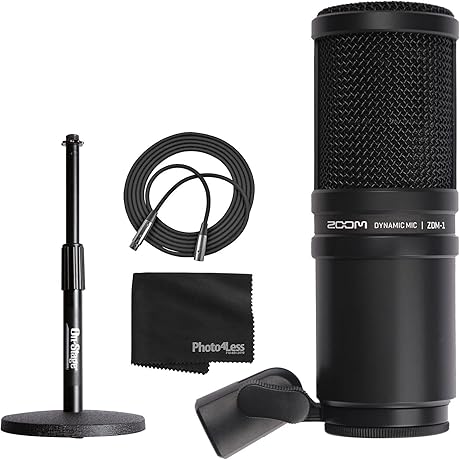 Zoom ZDM-1 Dynamic Microphone + On Stage Adjustable Desk Microphone Stand +...