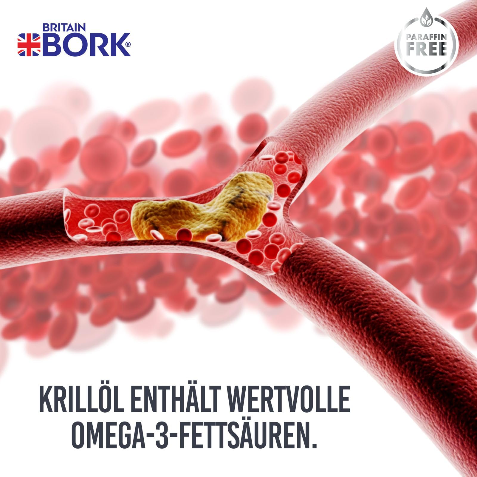 Britain Bork The Missing Pure Krill Oil mit Fischöl 2500mg, Astaxanthin und Q10, Hochdosiertes Omega 3 EPA DHA, Paraffinfrei, 30 Flüssigkapseln