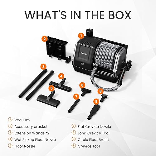 Miniatura 7 de Giraffe Tools Grandstorm - Aspiradora retráctil con manguera de 30 pies antitorceduras, aspiradora de pared con 6 boquillas para detalles de garaje,