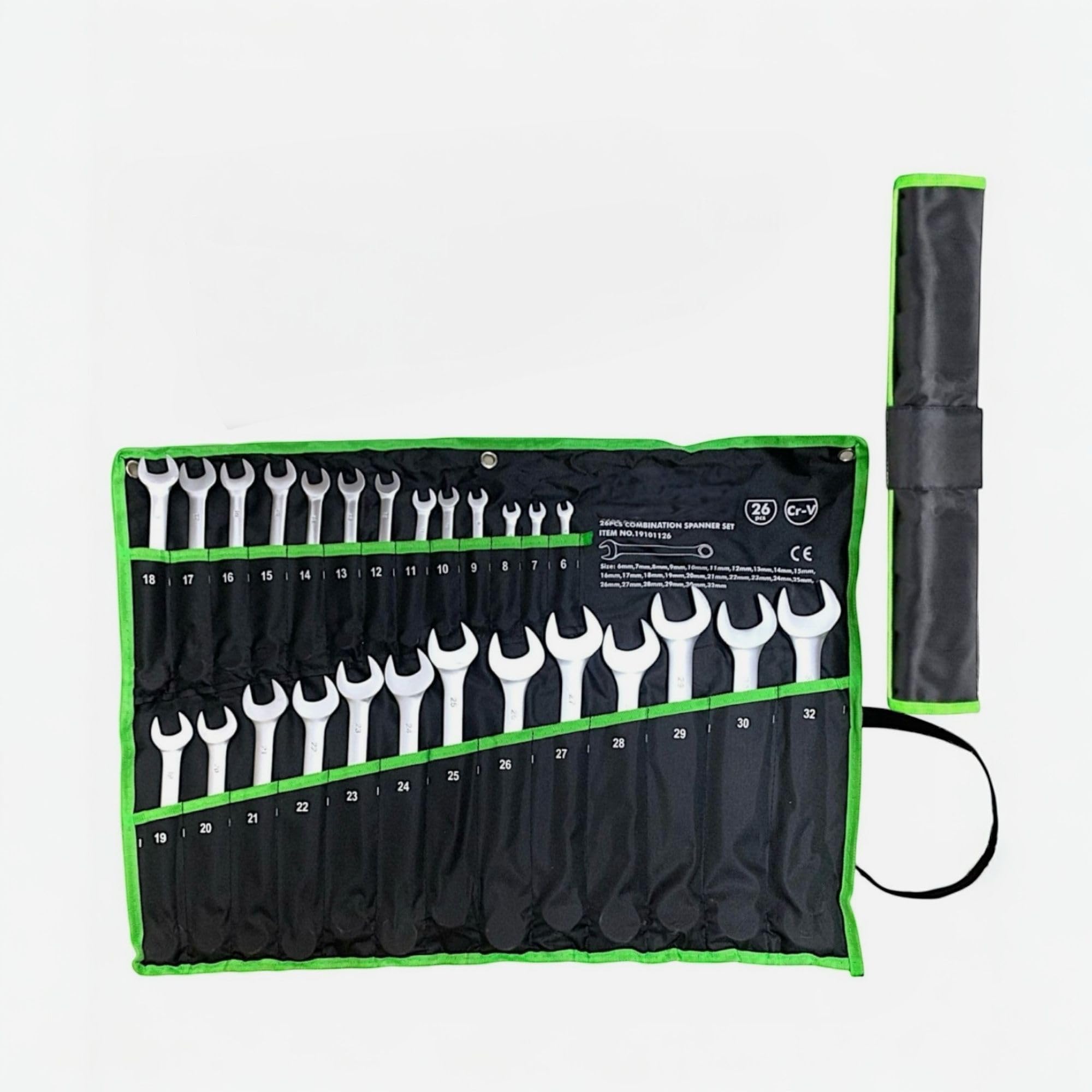 topolenashop Set di 26 chiavi combinate fisse e a stella serie chiavi inglese di manovra in acciaio al cromomo vanadio da 6 a 32 in comodo astuccio di stoffa19101126