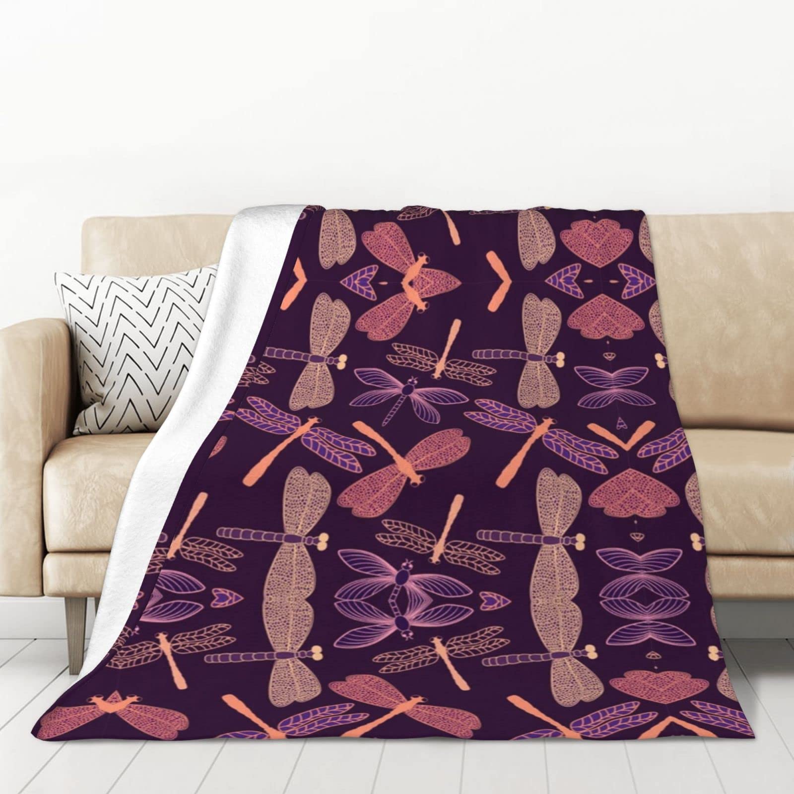 Couverture flanelle libellule chaude et épaisse pour lit de chambre