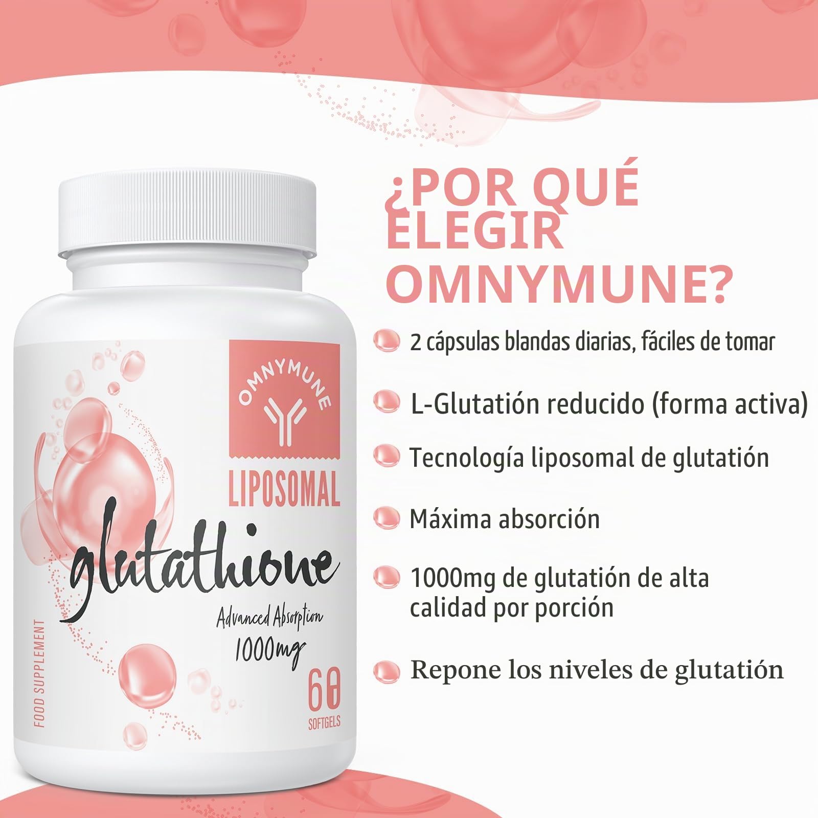 Glutatión Liposomal 1000 mg, Cápsulas Blandas De L-Glutatión Reducido Con Vitamina C Y Ácido Hialurónico, Sin Gluten, No Ogm, 120 Cápsulas