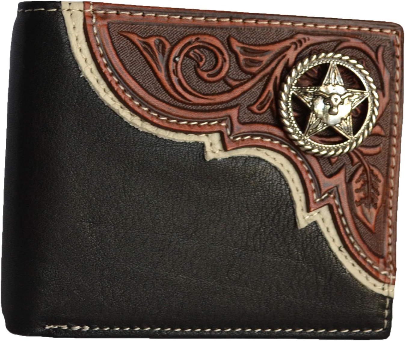 western men brown texas LONE star concho bi-fold small leather Wallet (black)