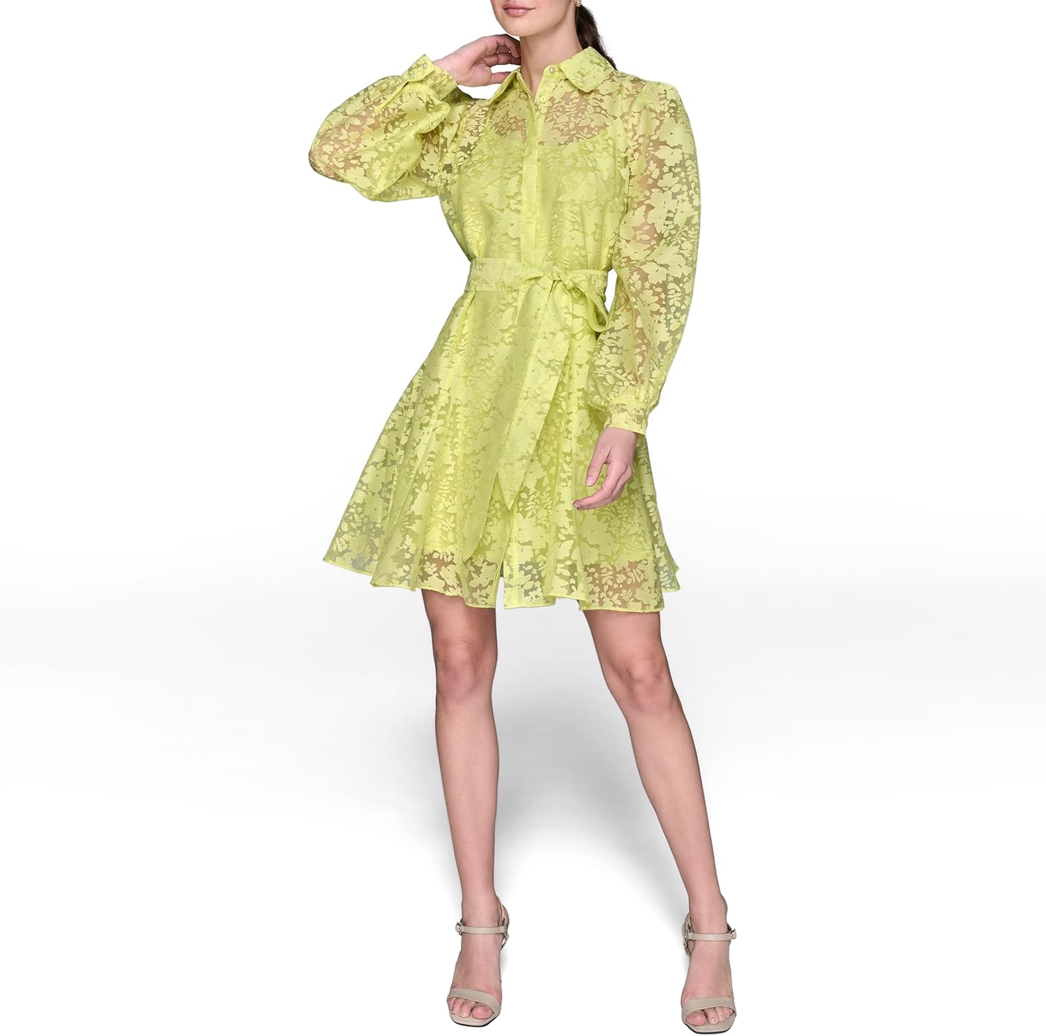 Karl Lagerfeld Womens Long Sleeve Collared Fit and Flare Shirtdress - Image 2