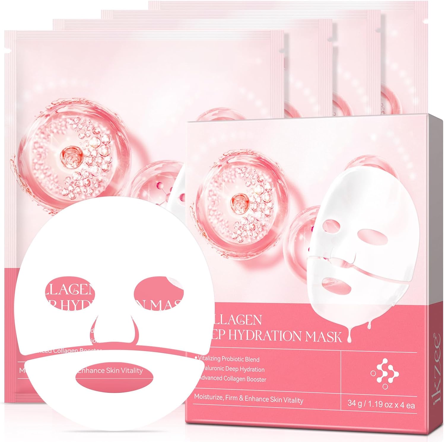 4 Pack Collagen Face Masks, Anti Aging and Rejuvinating Sheets for Fine Lines & Wrinkles, Hydrating Hydrogel Overnight Masks for Lifting, Firming, Moisturizing