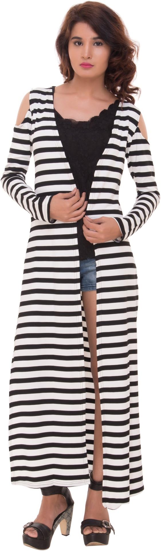 Long Ankle Length Backless Cold Shoulder Shrugs with Full Sleeves Free Size Stretchable