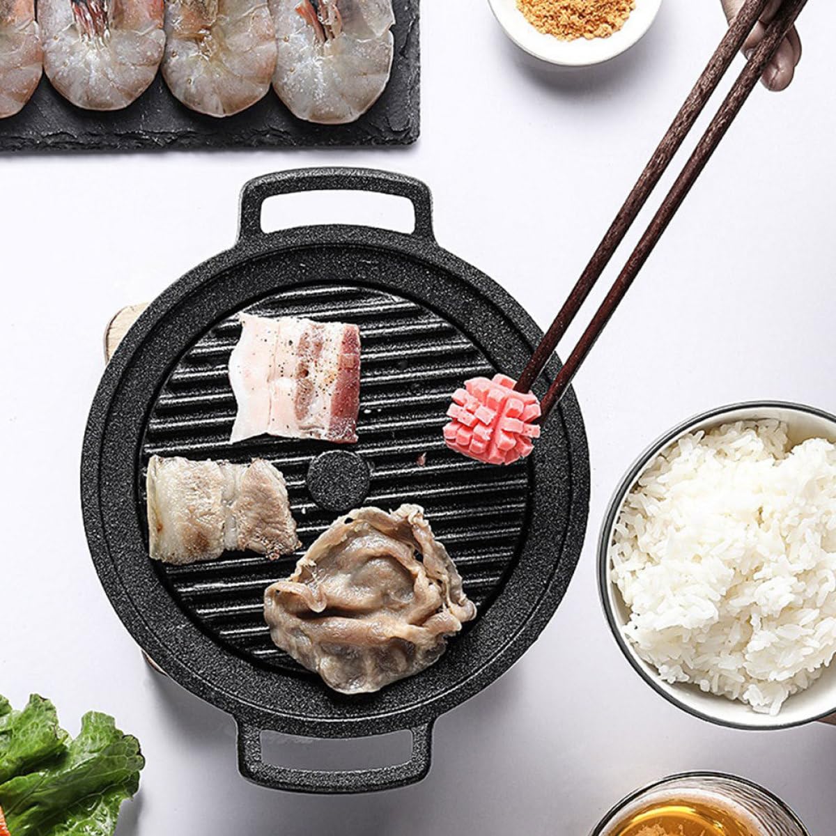 Horno Pequeño para Barbacoa de Interior de Aluminio, Parrilla de Carbón Portátil, Mini Barbacoa sin Humo Triángulo y Tabla de Madera, Utensilio Práctico para Camping y Cocina