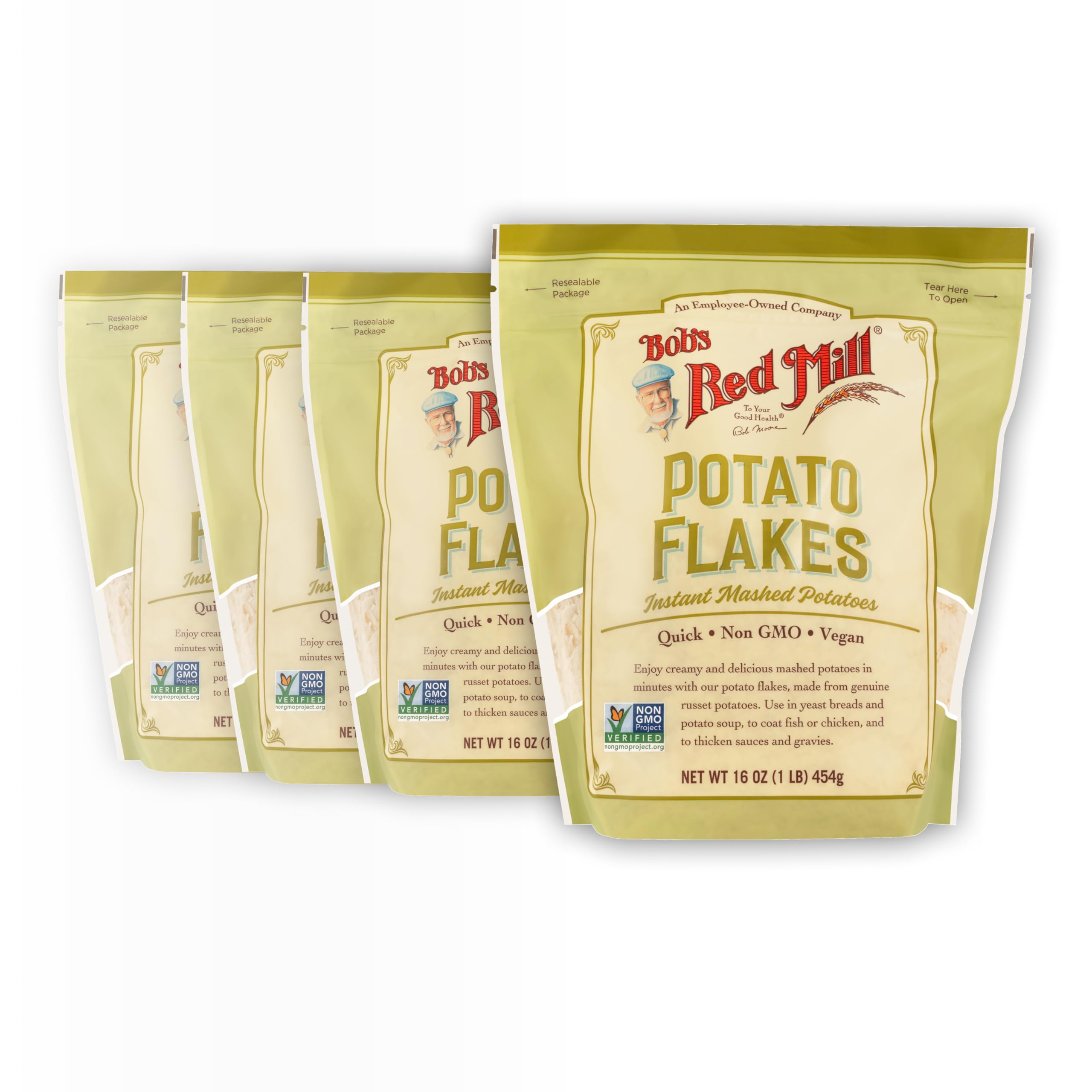 Bob's Red Mill Potato Flakes, 16oz (Pack of 4) - Non GMO, Vegan, Kosher
