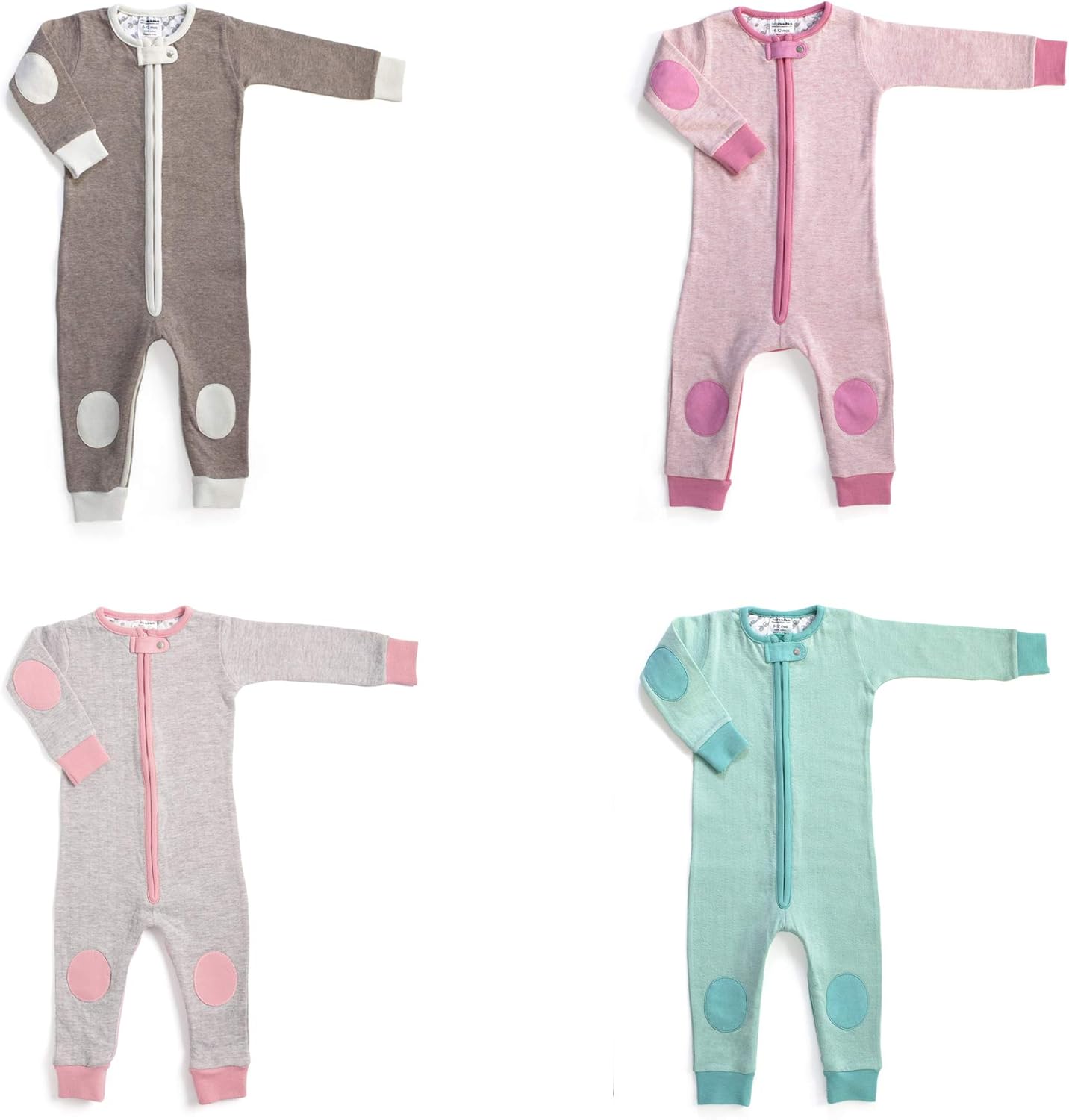 baby deedee Double Zipper Onesies, One Piece Cotton, Long Sleeve Footless Baby Pajamas, 3-6 Months, Heather Mocha
