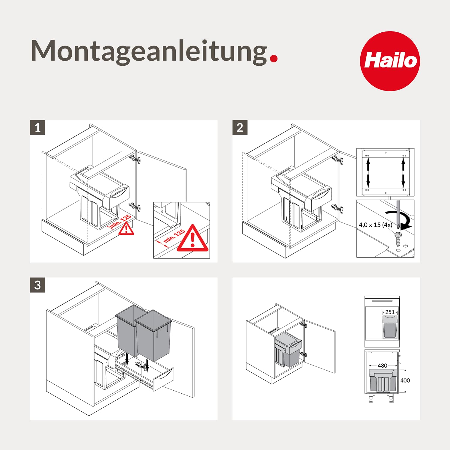 Hailo AS Terzett 10/10/10 dunkelgrau - 3666131 Einbau Abfallsammler