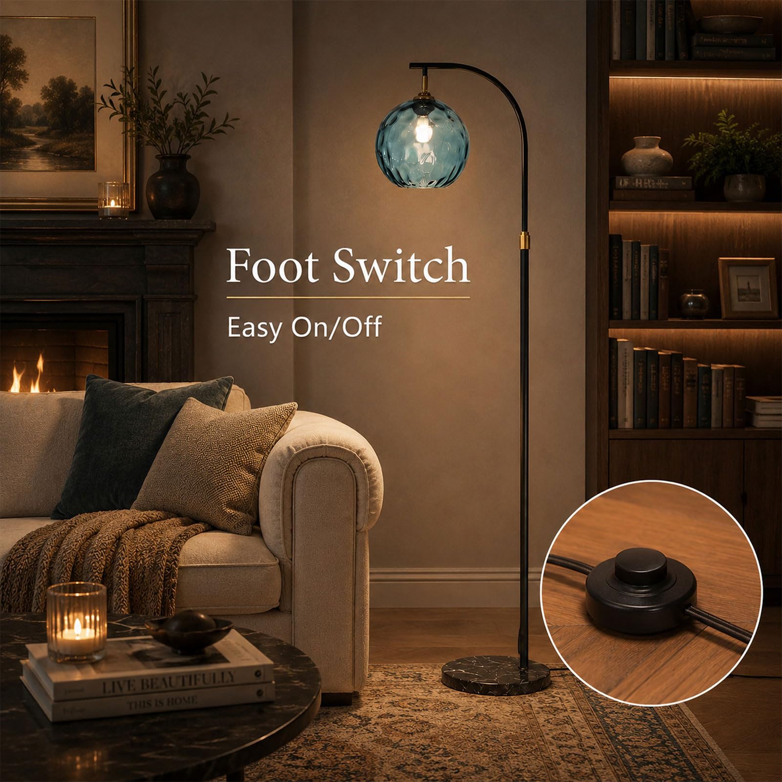 Lampada Da Terra Ad Arco Nordico, Lampada Da Terra In Vetro A Globo, Base In Marmo, Con LED E27, Dimmerabile, Altezza Regolabile, Lampada Alta Per Soggiorno, Camera Da Letto, Studio