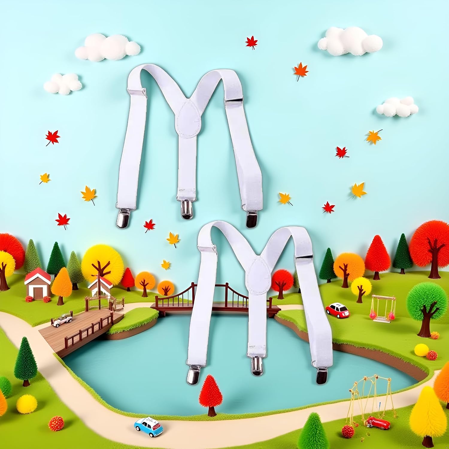 2Pcs White Child Kids Girls Boys Suspenders Braces, Adjustable Clip on Y-Back Elastic Suspenders with Metal Clips for Boys Girls, for Kids Adjustable - Elastic Y Shape Suspender