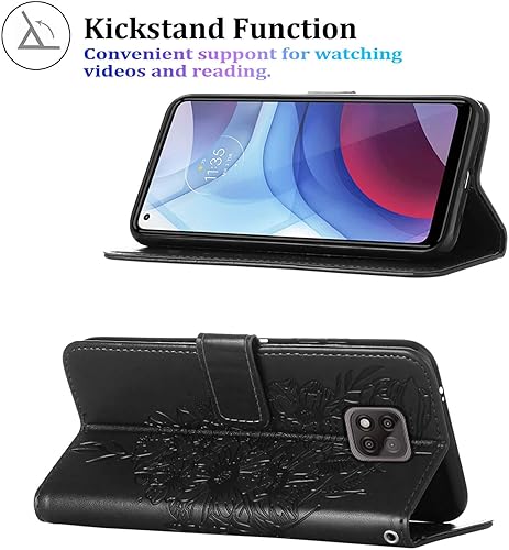 Miniatura 4 de Funda compatible con Moto G Power 2021, función atril, correa de muñeca, ranuras para tarjetero, diseño floral de mariposa en relieve, funda