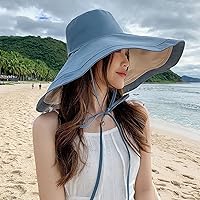 Vista 43 de Sombrero de sol de ala súper ancha para mujer, de algodón, plegable, reversible, con borde con cable, protección UV, verano, playa, viajes, jardín