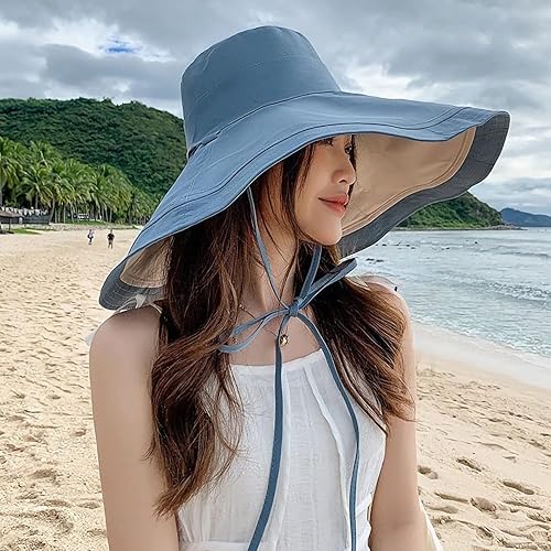 Miniatura 5 de HUAMULAN Sombrero de Sol de Verano de Ala Ancha para Mujeres con Borde Alambrado Sombrero Bucket de Playa y Pesca Reversible Plegable de Viaje con