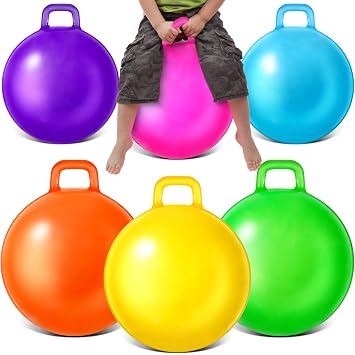Sratte 6pcs Hopper Ball with Handle Bouncing Marble Bouncy Balls Hopping Toys Inflatable Jumping Toy for Jumping Sport Hop Boys Girls Gifts Party Favors Pure,Bright Color