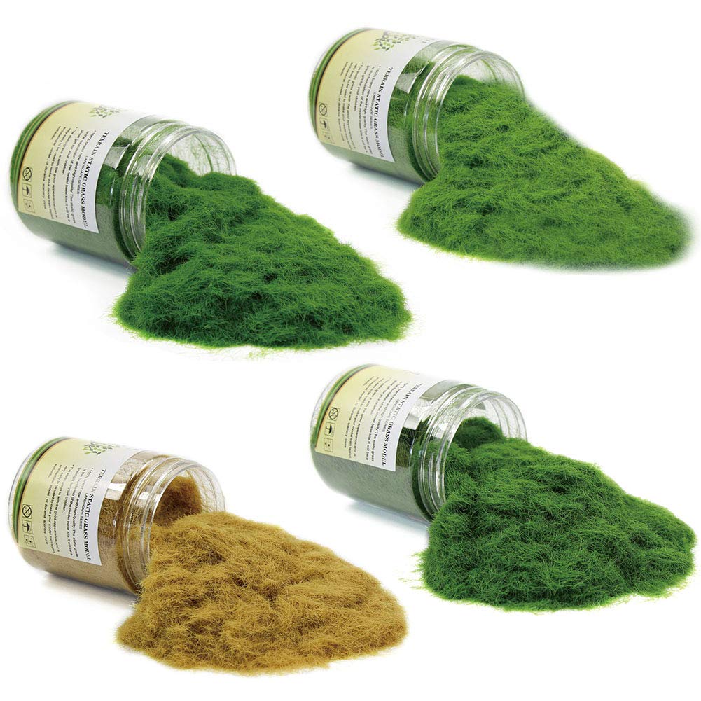 CFA6 4 x 35g Mixed 5mm Static Grass Terrain Powder Green Fake Grass Fairy Garden Miniatures Landscape Artificial Sand Table Model Railway Layout-image-13