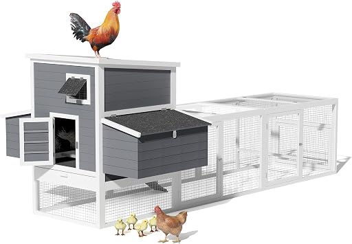117 Large Chicken Coop for 4-8 Chickens, Wooden Hen House with Run & 4 Nesting Boxes, Outdoor Poultry Cage Rabbit Cage Duck House with Ramps & Tray, 116.5L*59W*46.6H