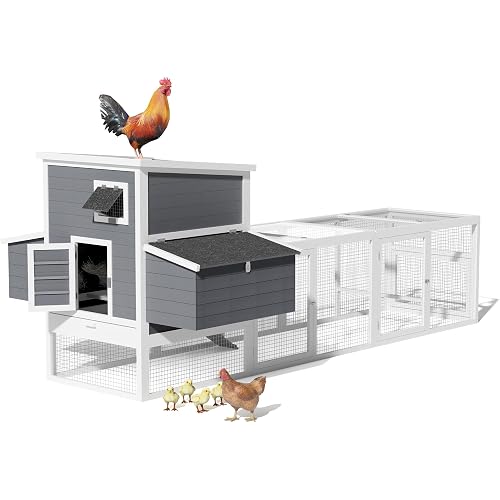117'' Large Chicken Coop for 4-8 Chickens, Wooden Hen House with Run & 4 Nesting Boxes, Outdoor Poultry Cage Rabbit Cage Duck House with Ramps & Tray, 116.5''L*59''W*46.6''H