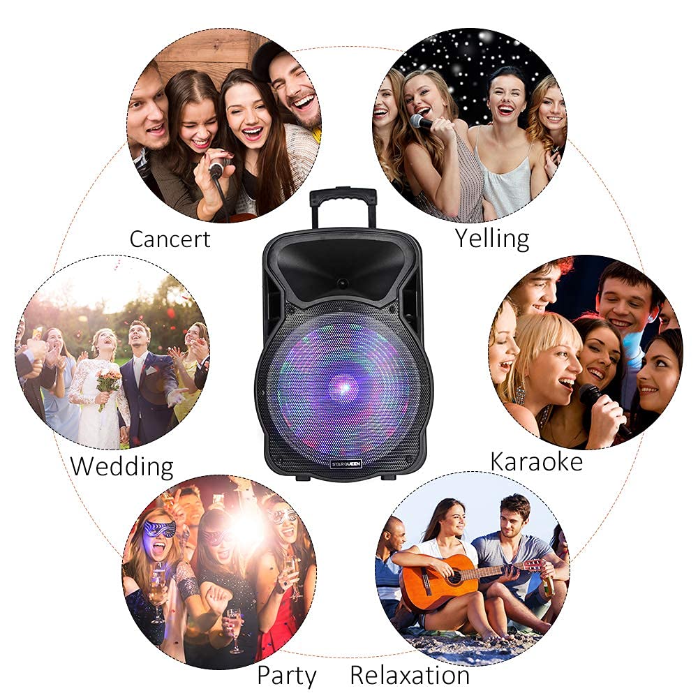 STARQUEEN 15Inch Portable Bluetooth Speaker, Rechargeable PA System