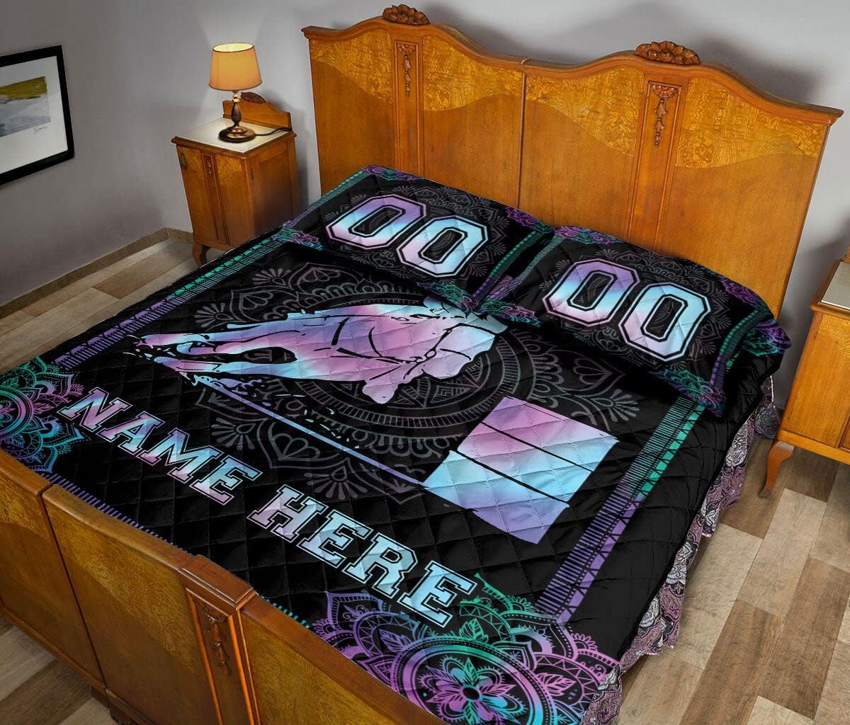 Personalized Barrel Racing Quilt Set, Hologram Mandala Barrel Racing Girl Quilt Blanket with Pillowcases, Quilt Bedding Set MLANH1101