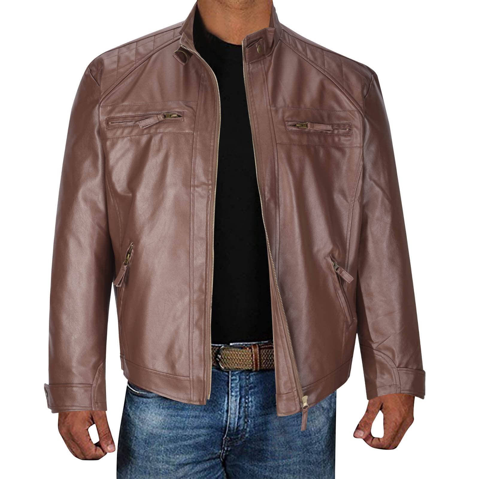 NUSGEAR Chaqueta de cuero Hombre Otoño Invierno Moda Casual Abrigo Chaqueta PU Deportivo bomber cremallera impermeable moto bolsillo Outwear Tops cálida Clásico Talla grande 2024