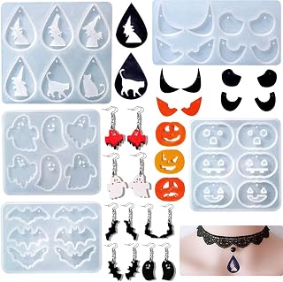 332Pcs Halloween Earring Resin Silicone Molds, Pumpkin Bat Witch Spider Web Ghost Molds with 300Pcs Earring Hook Jump Ring for Epoxy Resin Casting DIY Craft Earring Jewelry Making (Series A)