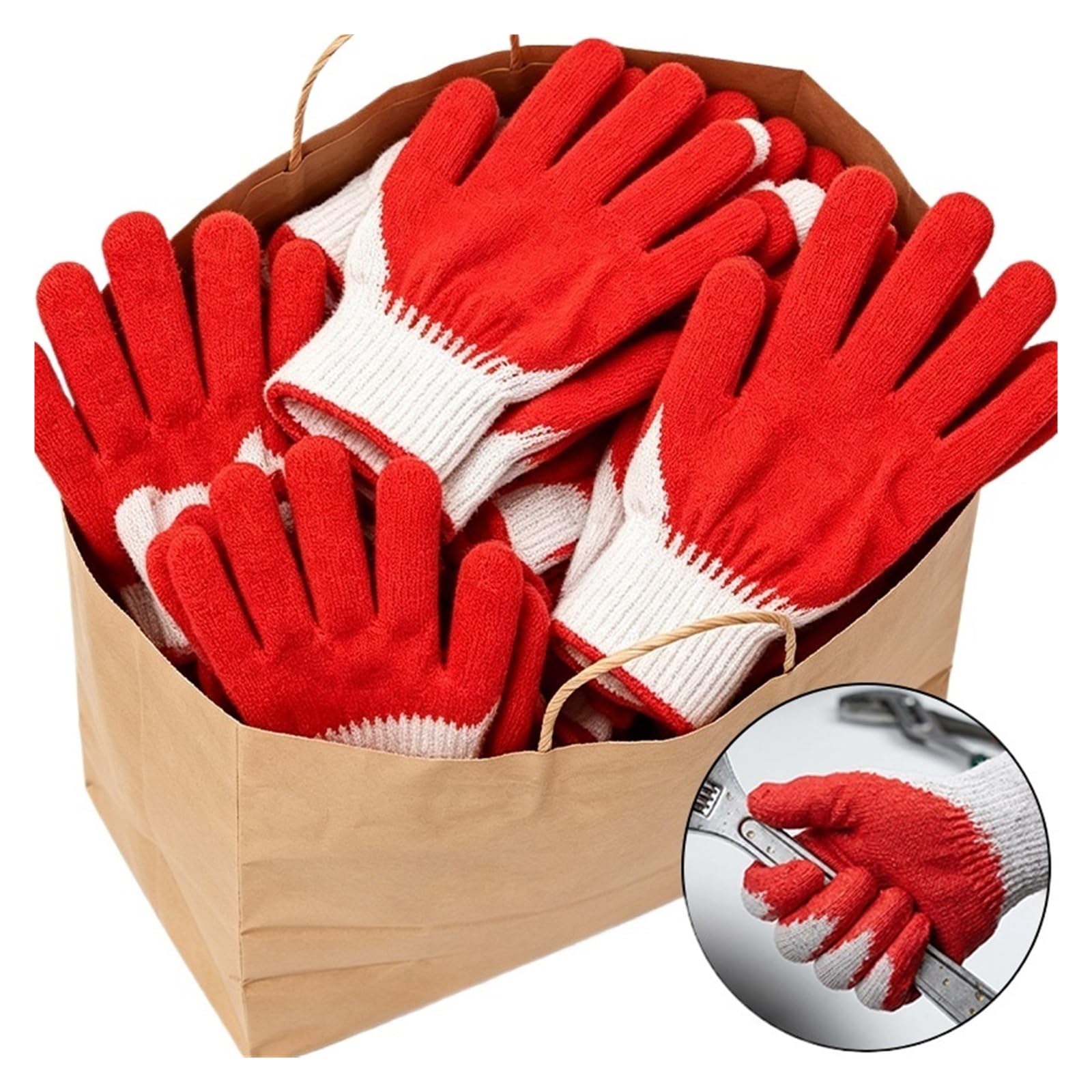 Generico Guanti da lavoro immersi in gomma rossa, cotone poliestere | Lunghezza circa 22 cm, misura regolare, per riparazione auto, edilizia, giardino