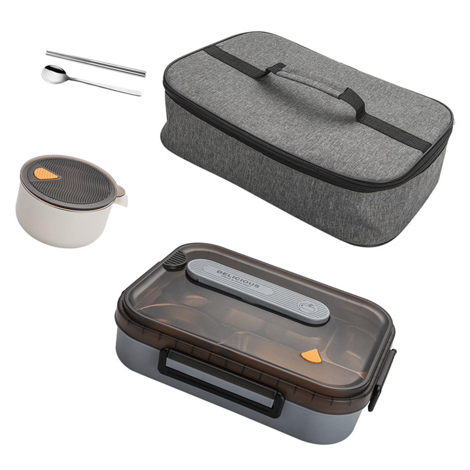 jiingekk Divided Lunch Container Double Layer Insulation 6 Compartment Food Storage Box with Cutlery Soup Bowl for School Offices Outdoor Meal Lunch Box