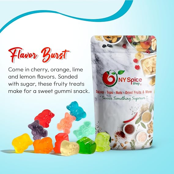 NY Spice Shop Crispy Crunchy Gummy Bears Bulk - 1 Pound Rainbow Mini Gummy Bears - Gummies Bears - Giant Gummy Bear - Bear Fruit Snacks Covered In Rainbow Nonperils For All